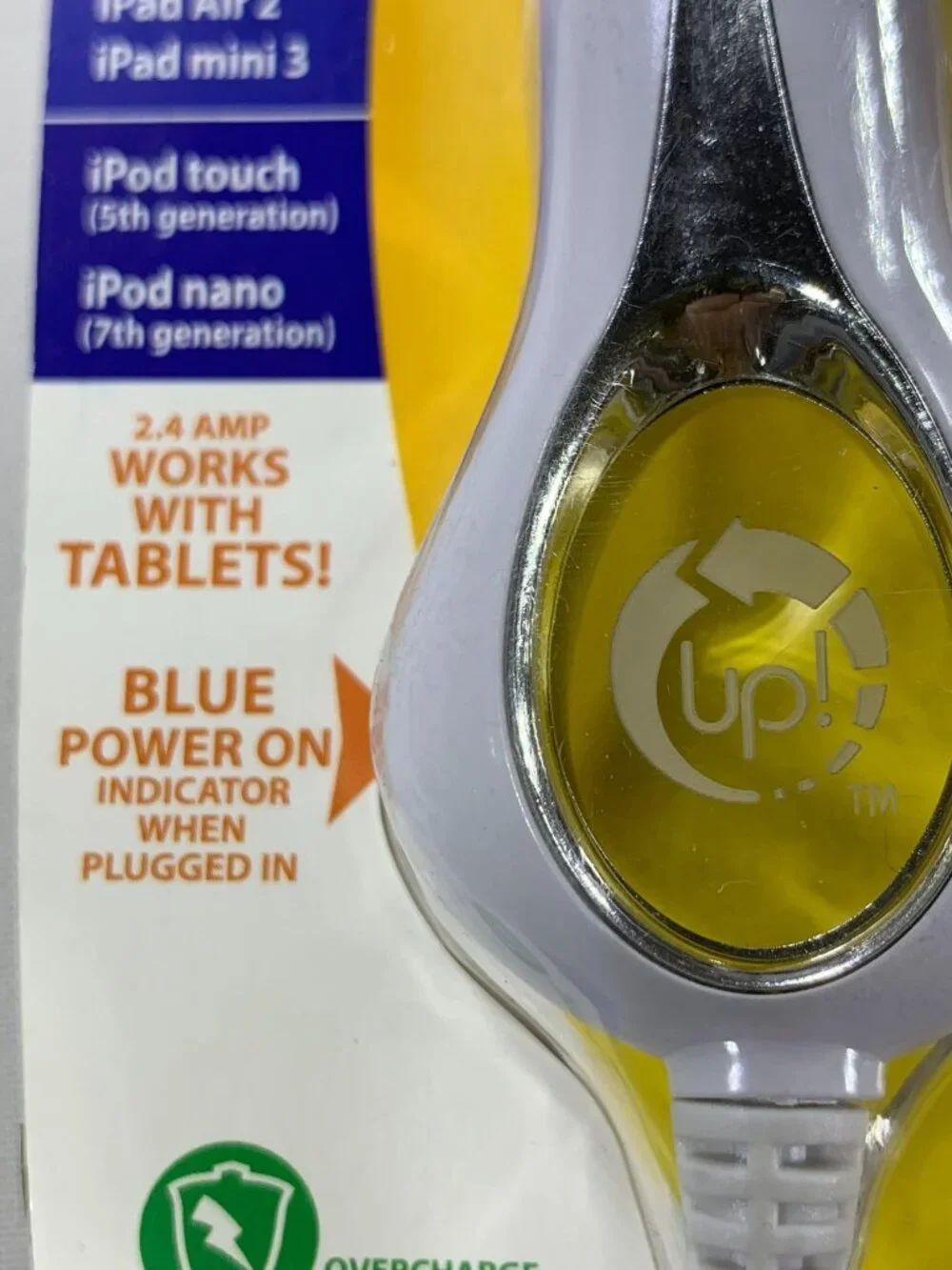 PowerUp! 2.4 Amp Rapid Charger Lightning Connector Car Charger 6 Ft Cord NEW